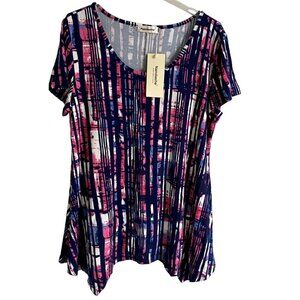 Nandashe Colorful Short Sleeve Pull Over Top Women's Size XXL NEW
